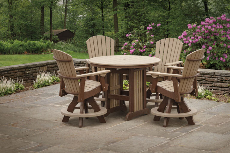 Amish built poly outdoor dining set pictured on stone patio