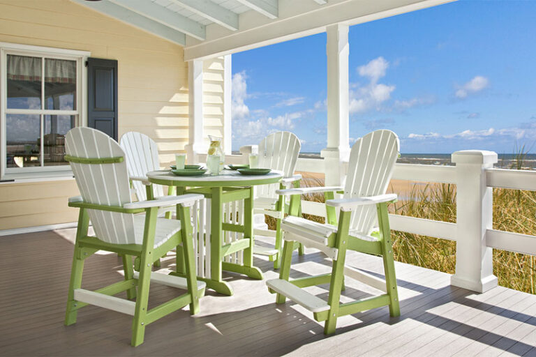 Poly outdoor dining set pictured on oceanview porch