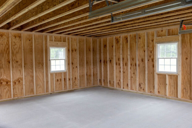 Interior of custom Amish built 2 car garage.