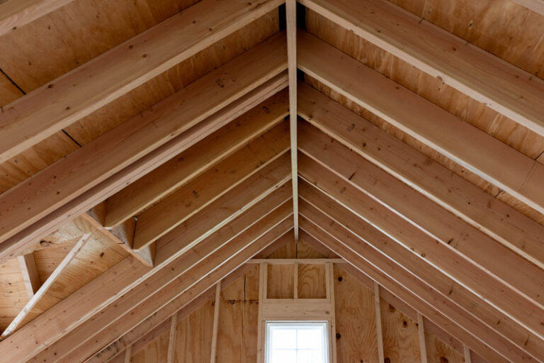 Roof trusses in Amish built 2 car garage