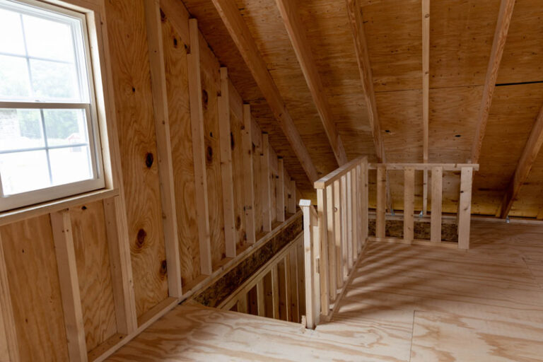 Stairwell in Amish built 2 car garage