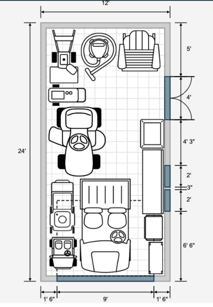 diagram showing capacity of a 12x24 storage shed