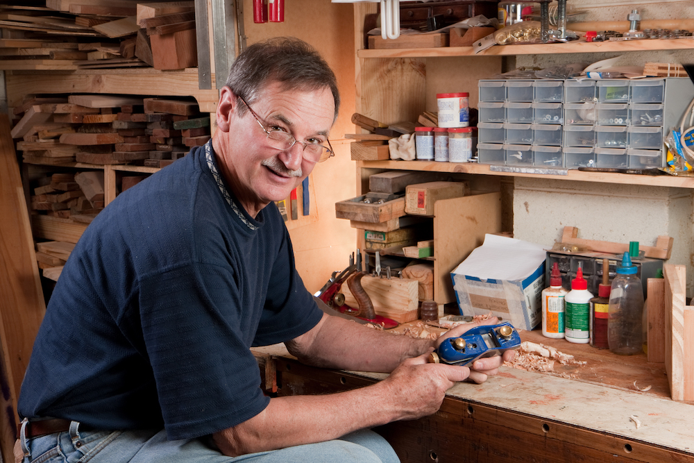 man in his hobby shed