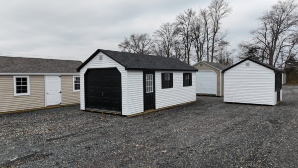 4 storage sheds for sale on Denton, Md sales lot.