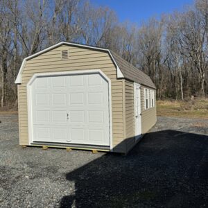 Tan and white mini storage barn for sale in Denton, MD