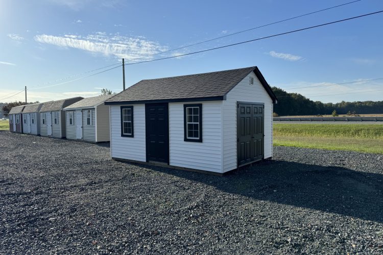Black and white storage shed for sale in Denton, MD