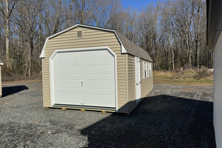 Tan and white mini storage barn for sale in Denton, MD