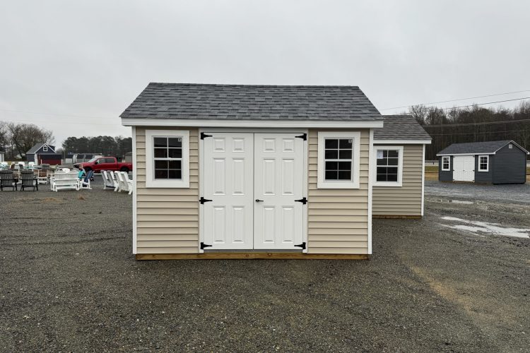 Cape shed with two windows and double wide man door