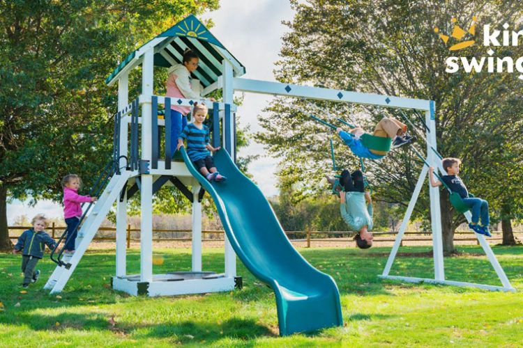 Teddy's Tower vinyl swing set by King Swings for sale in Denton, MD